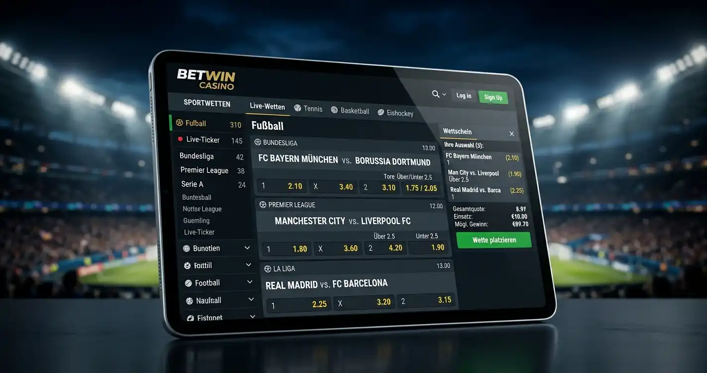 Fußballwettenbereich von Betwin Casino mit Sportnavigation